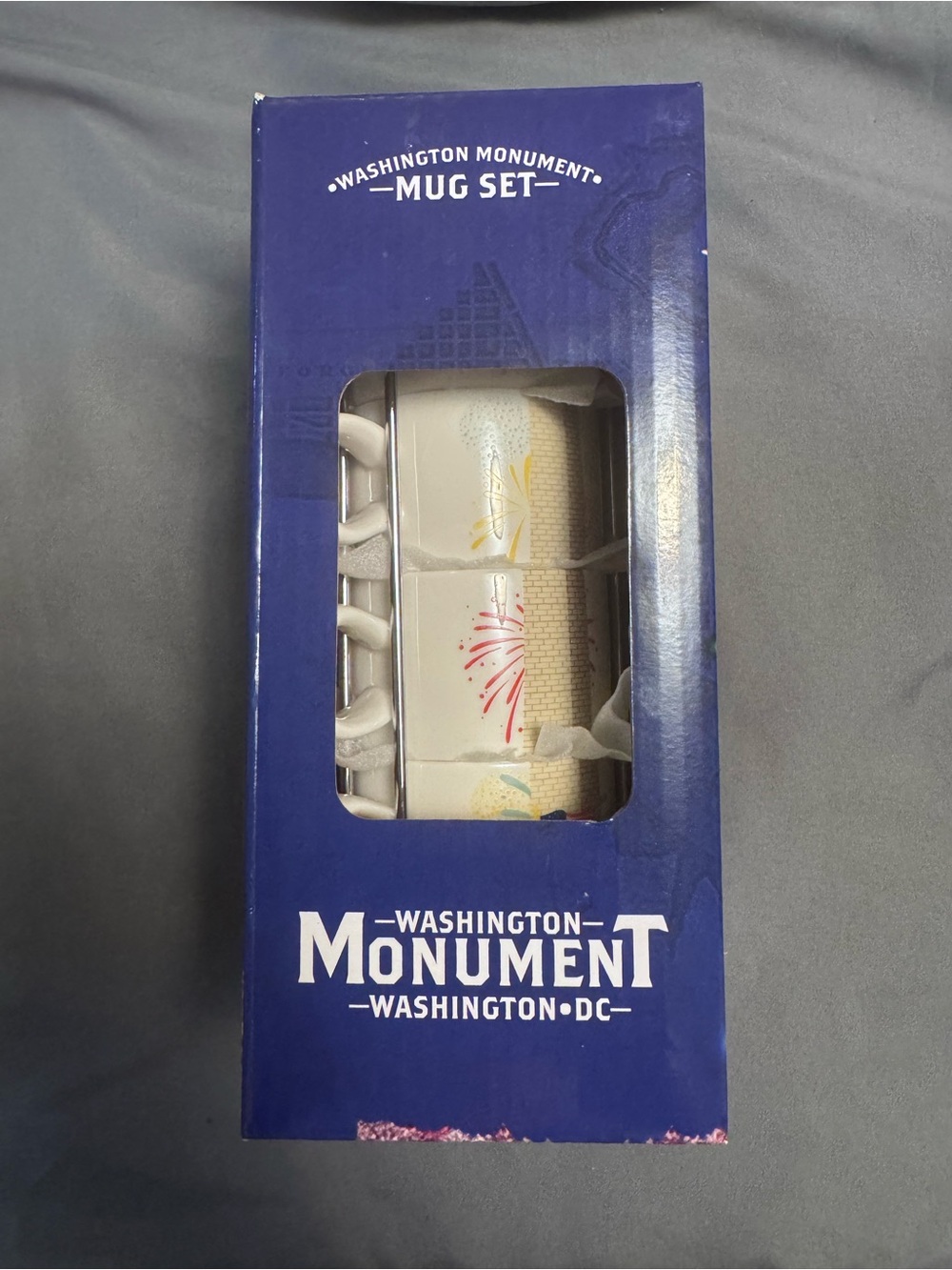 Washington Monument Mug Set - White with Colorful Firework Accents-0085